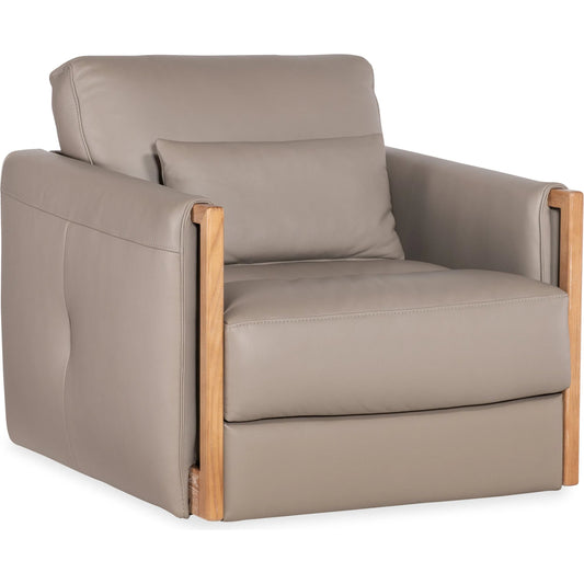 Meridian Leather Swivel Chair by Hooker Furniture in miami truffle and light wood. Made from leather in a traditional style.