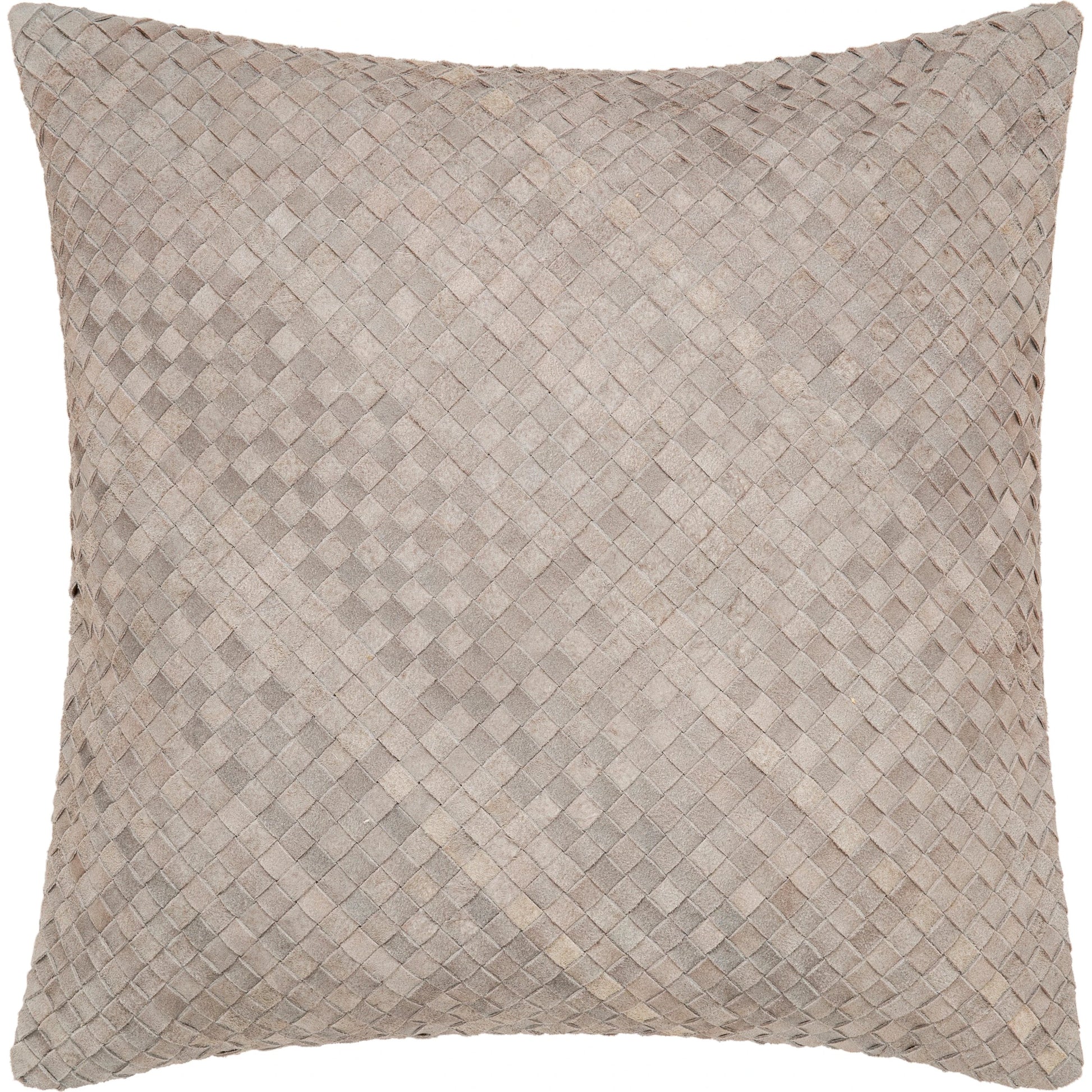 Joshua Pillow - 23354 by Surya in metallic - silver, ash, off-white. Made from front: 100% leather, back: 100% polyester in a modern style.