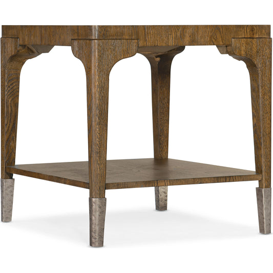 Chapman Rectangle End Table by Hooker Furniture in sorrel. Made from white oak veneers, metal ferrules in a transitional style.