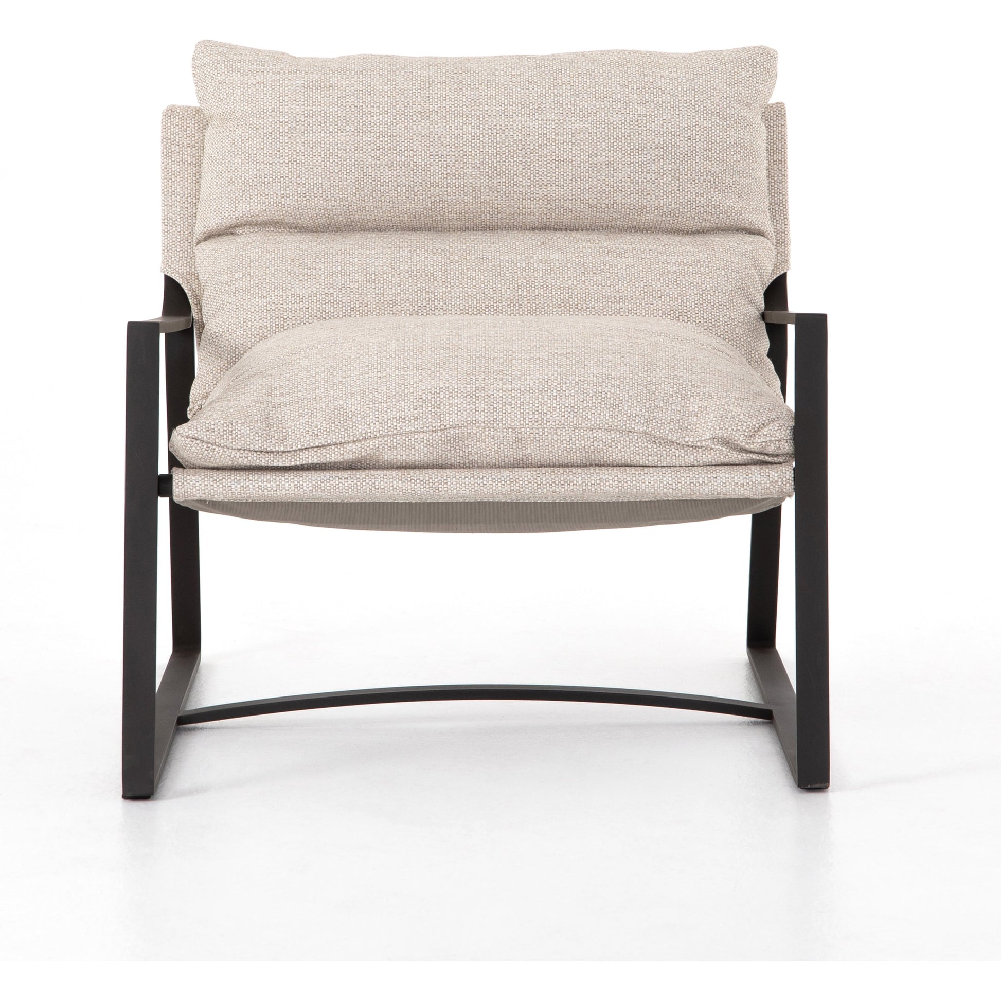Avon Outdoor Sling Chair by Four Hands in faye sand, bronze. Made from 100% olefin, aluminum, 59% polyurethane foam, 30% polyester fiber, 11% polyester fiber batting in a modern style.