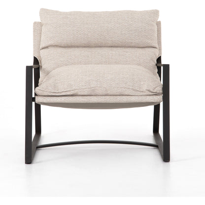 Avon Outdoor Sling Chair by Four Hands in faye sand, bronze. Made from 100% olefin, aluminum, 59% polyurethane foam, 30% polyester fiber, 11% polyester fiber batting in a modern style.
