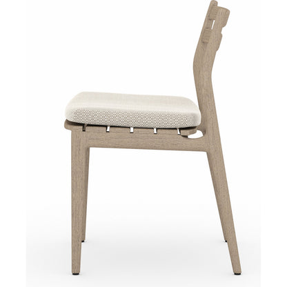 Atherton Outdoor Dining Chair by Four Hands. Made from 100% olefin, solid fsc®-certified teak, 91% polyurethane foam pad, 9% polyester fiber batting in a coastal style.