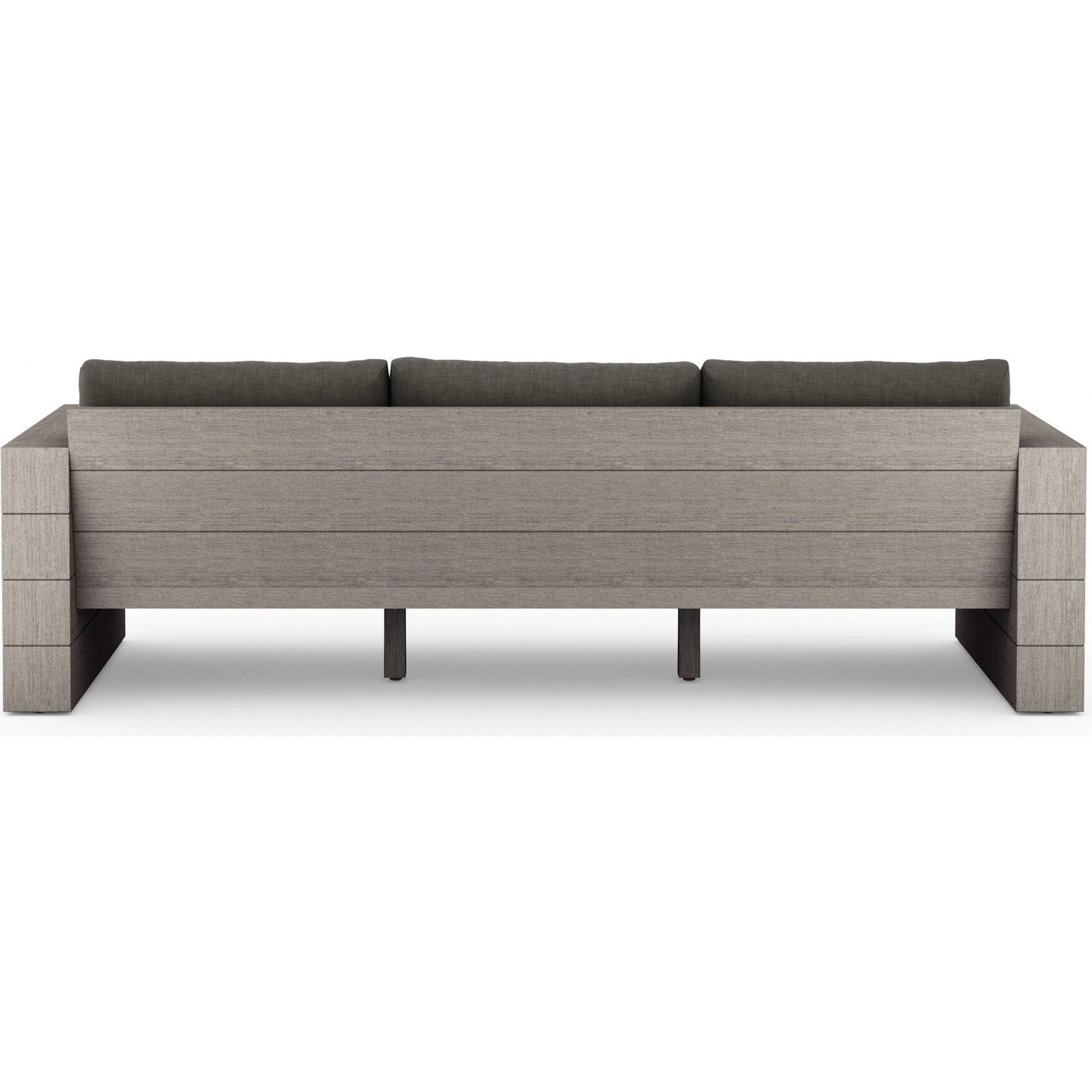 Leroy Outdoor Sofa by Four Hands. Made from 100% olefin, solid teak, 91% polyurethane foam pad, 9% polyester fiber batting in a coastal style.