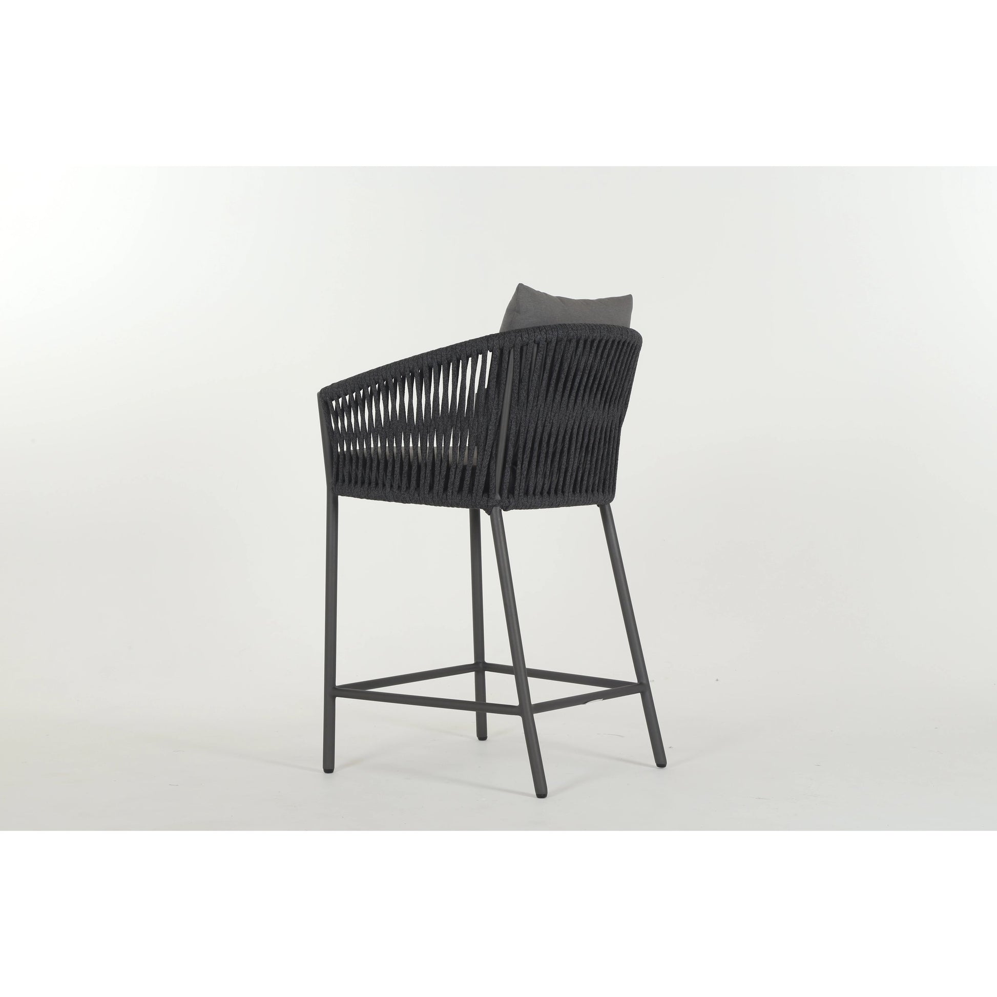 Porto Outdoor Counter Stool by Four Hands in charcoal. Made from 100% olefin, aluminum, 100% polypropylene in a modern style.