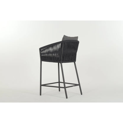 Porto Outdoor Counter Stool by Four Hands in charcoal. Made from 100% olefin, aluminum, 100% polypropylene in a modern style.