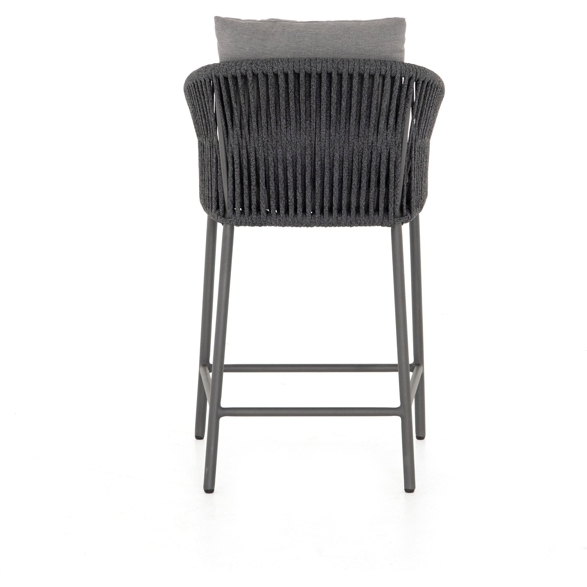 Porto Outdoor Counter Stool by Four Hands in charcoal. Made from 100% olefin, aluminum, 100% polypropylene in a modern style.
