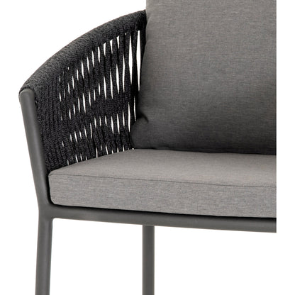 Porto Outdoor Counter Stool by Four Hands in charcoal. Made from 100% olefin, aluminum, 100% polypropylene in a modern style.