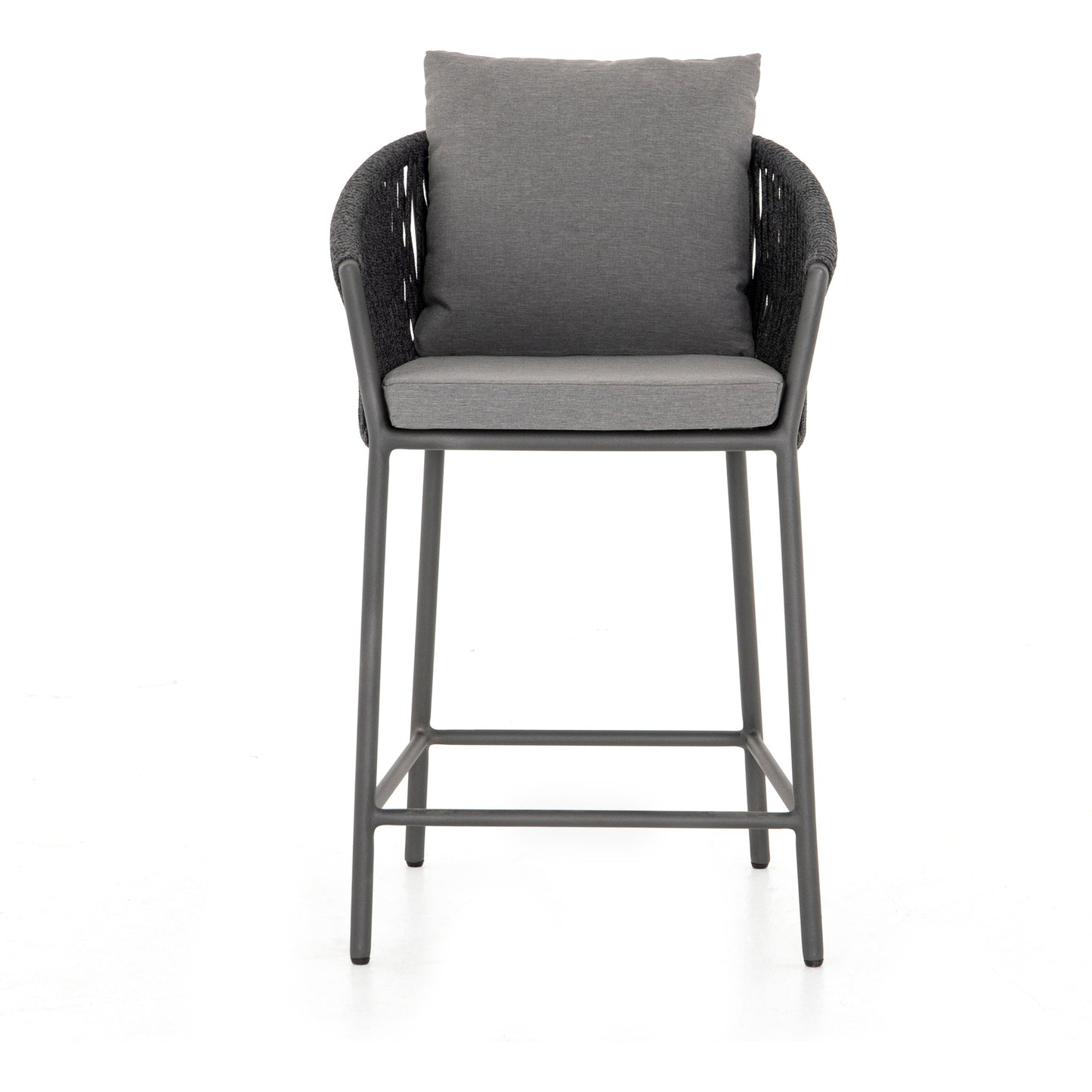 003 SI-1716417 | Additional Silo | Porto Outdoor Counter Stool by Four Hands in charcoal. Made from 100% olefin, aluminum, 100% polypropylene in a modern style.