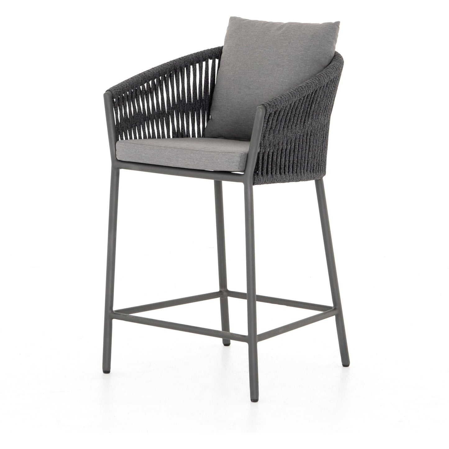 001 SI-1716417 | Additional Silo | Porto Outdoor Counter Stool by Four Hands in charcoal. Made from 100% olefin, aluminum, 100% polypropylene in a modern style.