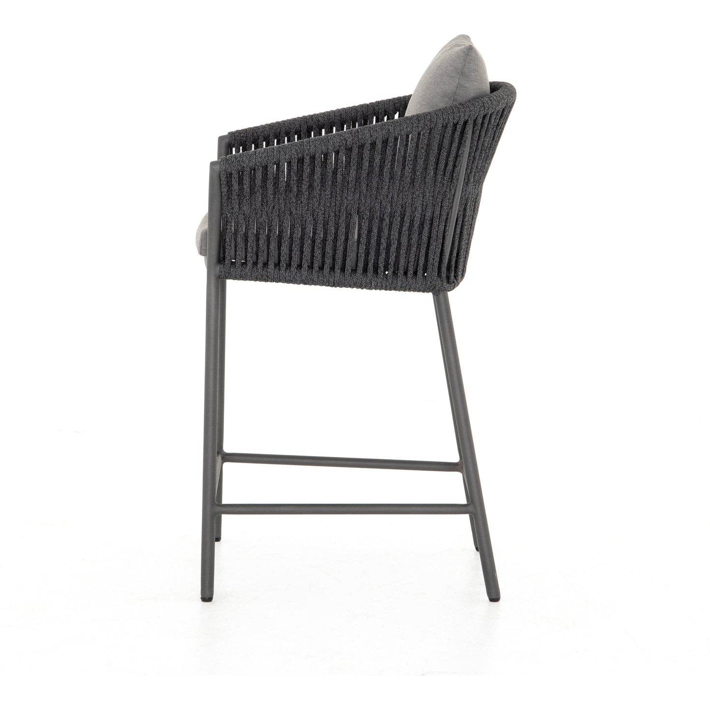 004 SI-1716417 | Additional Silo | Porto Outdoor Counter Stool by Four Hands in charcoal. Made from 100% olefin, aluminum, 100% polypropylene in a modern style.