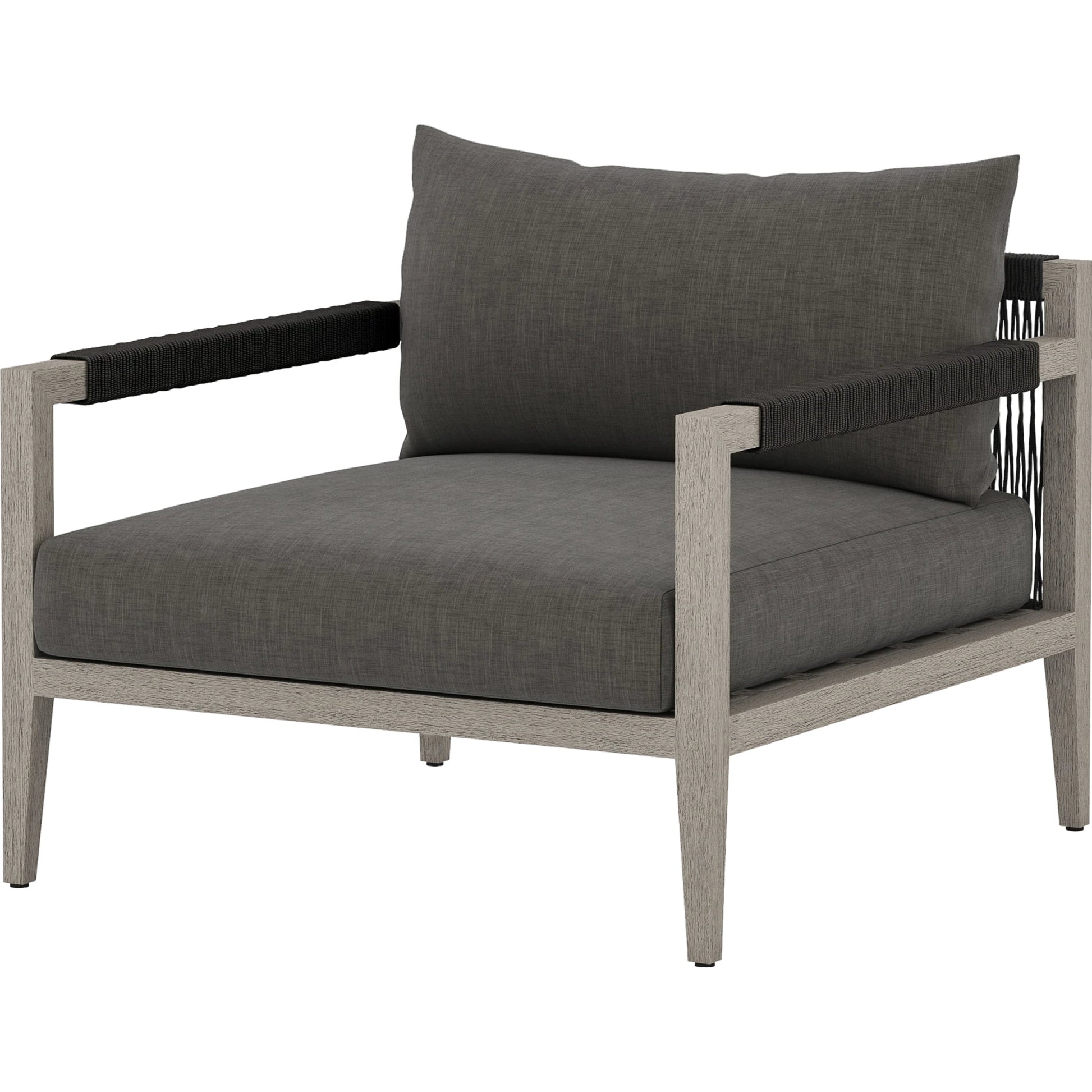Sherwood Outdoor Chair, Weathered Grey by Four Hands. Made from 100% olefin, solid fsc®-certified teak, 100% polypropylene in a coastal style.