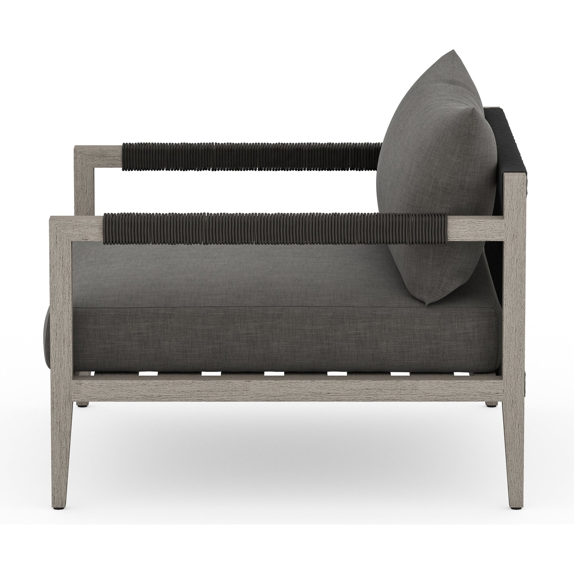Sherwood Outdoor Chair, Weathered Grey by Four Hands. Made from 100% olefin, solid fsc®-certified teak, 100% polypropylene in a coastal style.