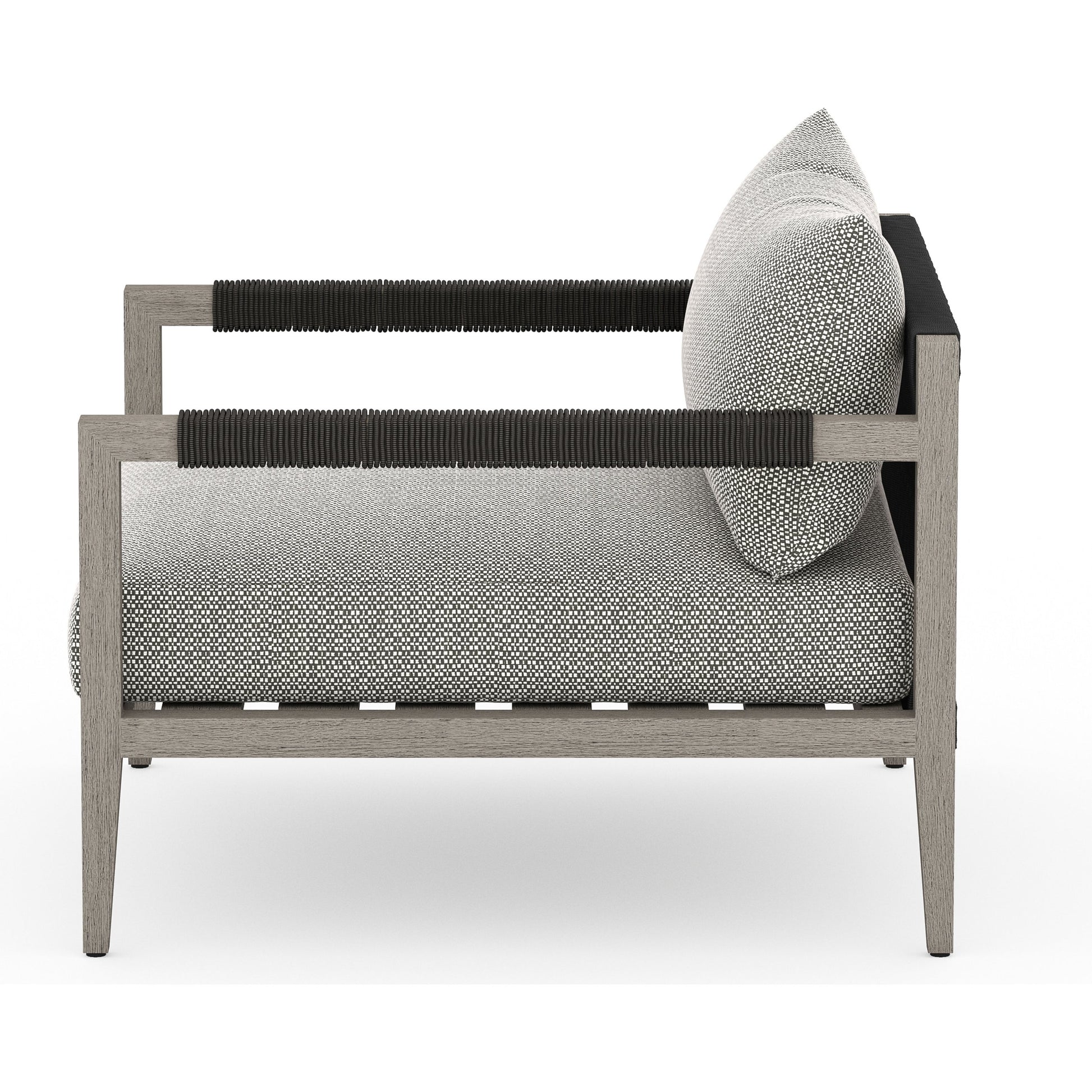 Sherwood Outdoor Chair, Weathered Grey by Four Hands. Made from 100% olefin, solid fsc®-certified teak, 100% polypropylene in a coastal style.