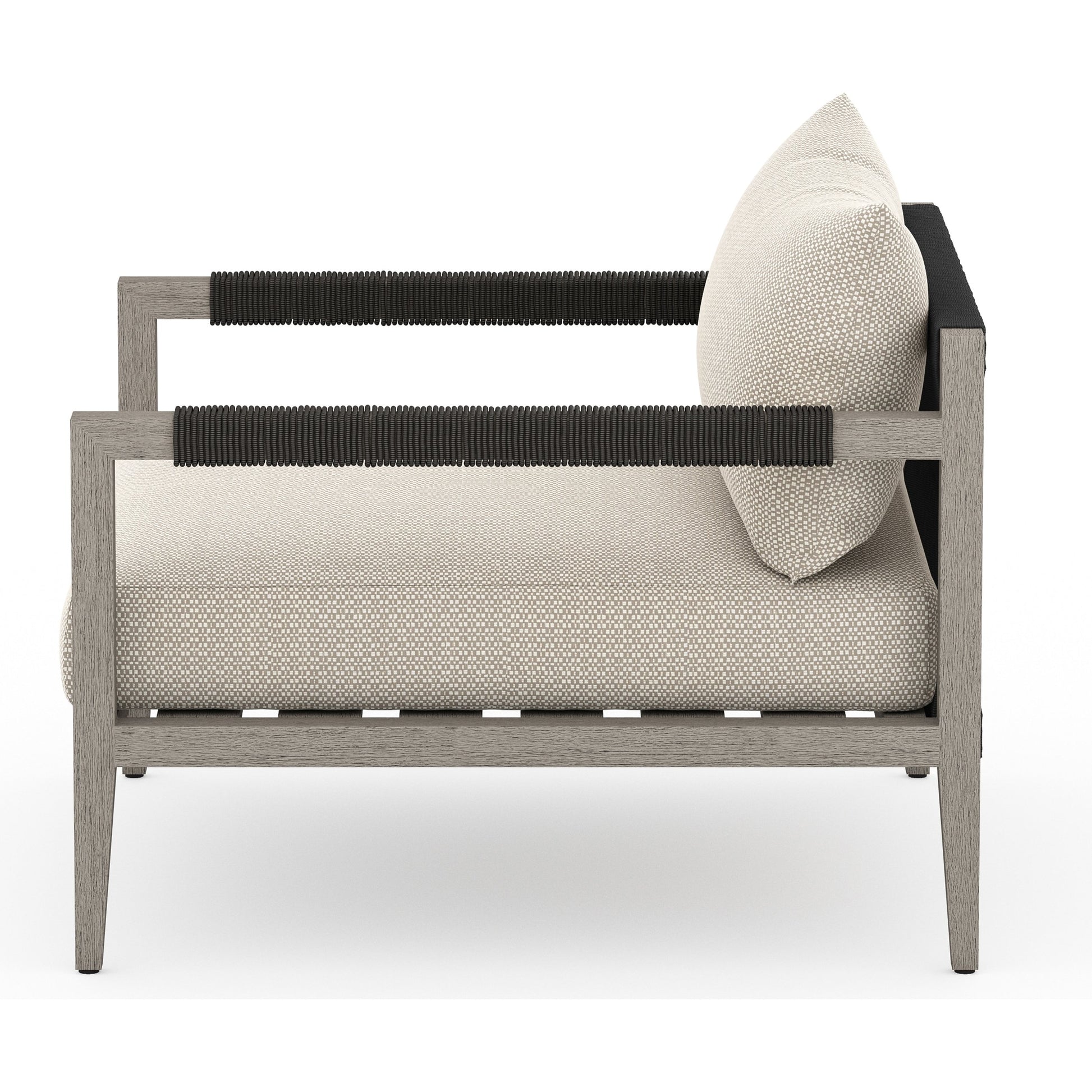 Sherwood Outdoor Chair, Weathered Grey by Four Hands. Made from 100% olefin, solid fsc®-certified teak, 100% polypropylene in a coastal style.
