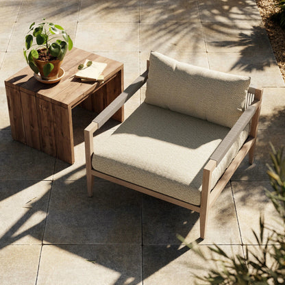 Sherwood Outdoor Chair, Washed Brown by Four Hands. Made from 100% olefin, solid fsc®-certified teak, 100% polypropylene in a coastal style.