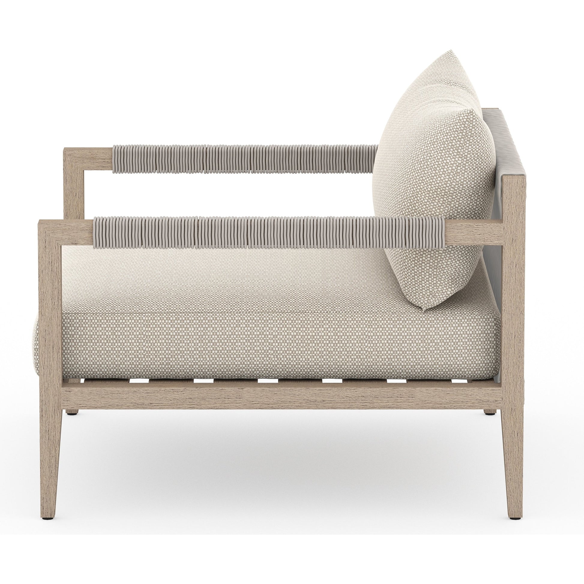 Sherwood Outdoor Chair, Washed Brown by Four Hands. Made from 100% olefin, solid fsc®-certified teak, 100% polypropylene in a coastal style.