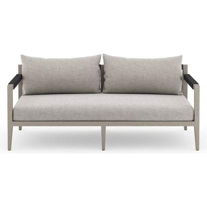 Sherwood Outdoor Sofa, Weathered Grey by Four Hands. Made from 100% olefin, solid fsc®-certified teak, 100% polypropylene in a coastal style.