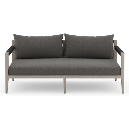 Sherwood Outdoor Sofa, Weathered Grey by Four Hands. Made from 100% olefin, solid fsc®-certified teak, 100% polypropylene in a coastal style.