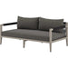 Sherwood Outdoor Sofa, Weathered Grey by Four Hands. Made from 100% olefin, solid fsc®-certified teak, 100% polypropylene in a coastal style.