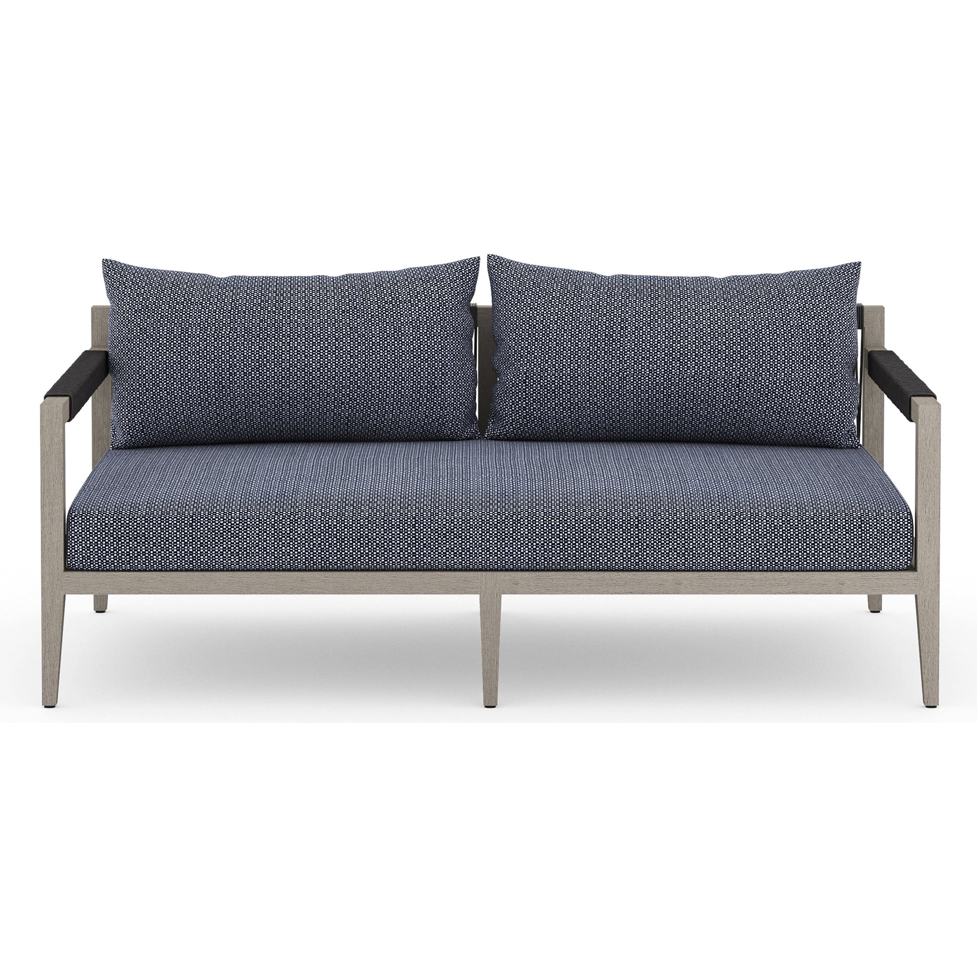 Sherwood Outdoor Sofa, Weathered Grey by Four Hands. Made from 100% olefin, solid fsc®-certified teak, 100% polypropylene in a coastal style.