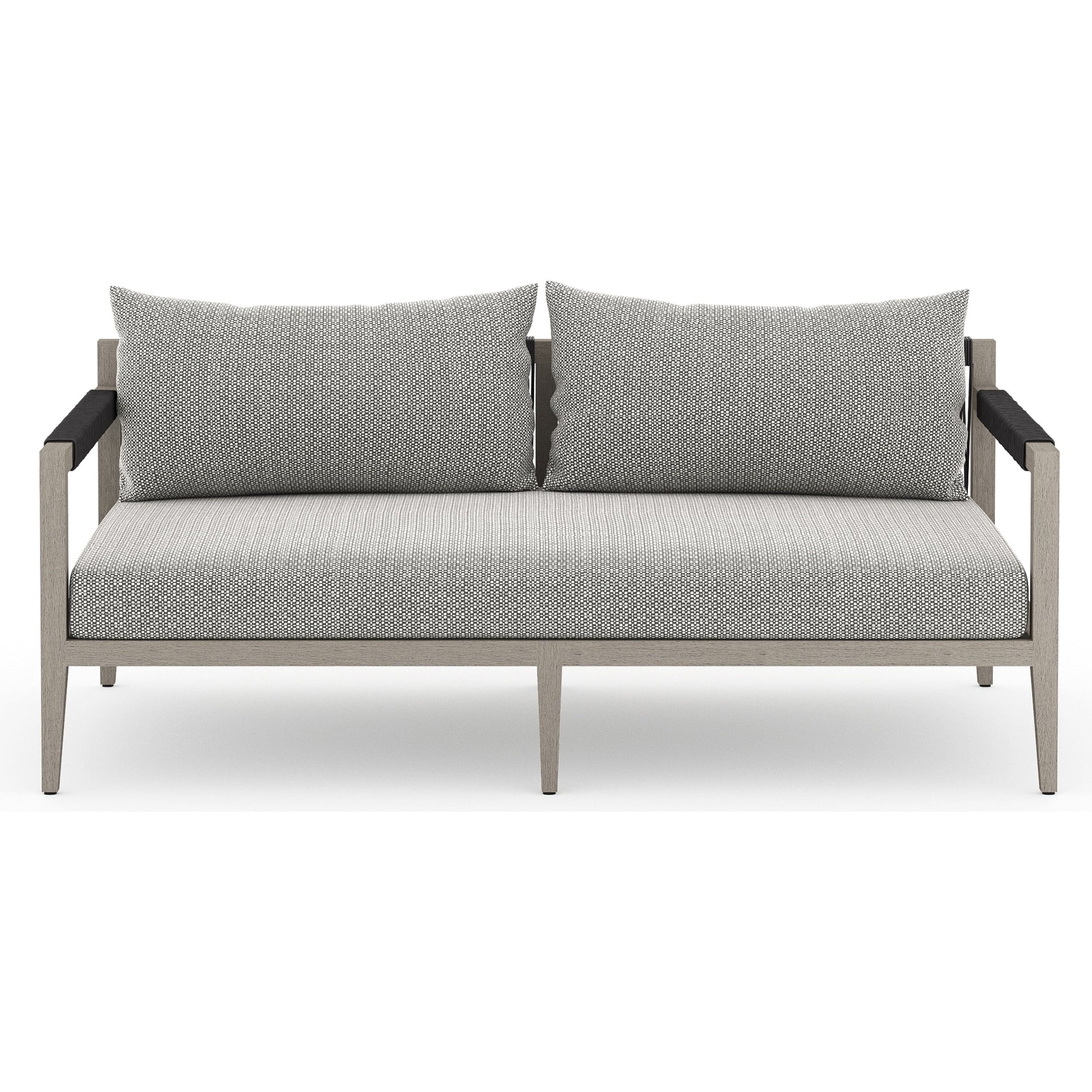 Sherwood Outdoor Sofa, Weathered Grey by Four Hands. Made from 100% olefin, solid fsc®-certified teak, 100% polypropylene in a coastal style.