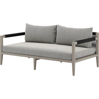 Sherwood Outdoor Sofa, Weathered Grey by Four Hands. Made from 100% olefin, solid fsc®-certified teak, 100% polypropylene in a coastal style.