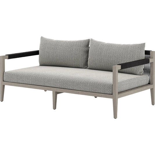 Sherwood Outdoor Sofa, Weathered Grey by Four Hands. Made from 100% olefin, solid fsc®-certified teak, 100% polypropylene in a coastal style.