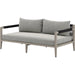 Sherwood Outdoor Sofa, Weathered Grey by Four Hands. Made from 100% olefin, solid fsc®-certified teak, 100% polypropylene in a coastal style.