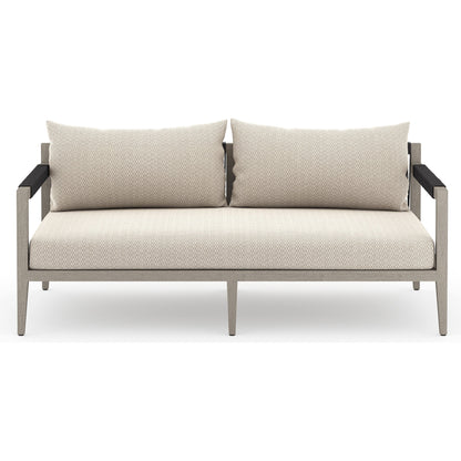 Sherwood Outdoor Sofa, Weathered Grey by Four Hands. Made from 100% olefin, solid fsc®-certified teak, 100% polypropylene in a coastal style.