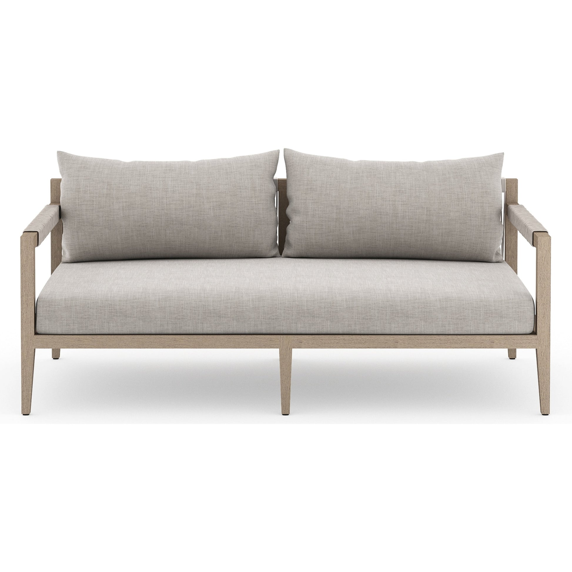 Sherwood Outdoor Sofa, Washed Brown by Four Hands. Made from 100% olefin, solid fsc®-certified teak, 100% polypropylene in a coastal style.