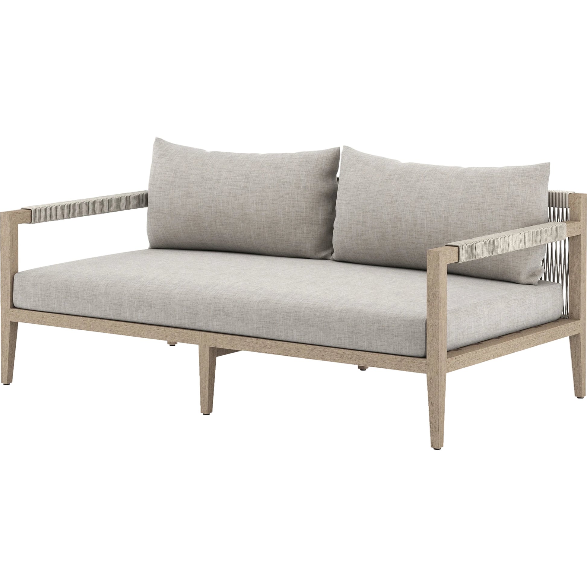 Sherwood Outdoor Sofa, Washed Brown by Four Hands. Made from 100% olefin, solid fsc®-certified teak, 100% polypropylene in a coastal style.