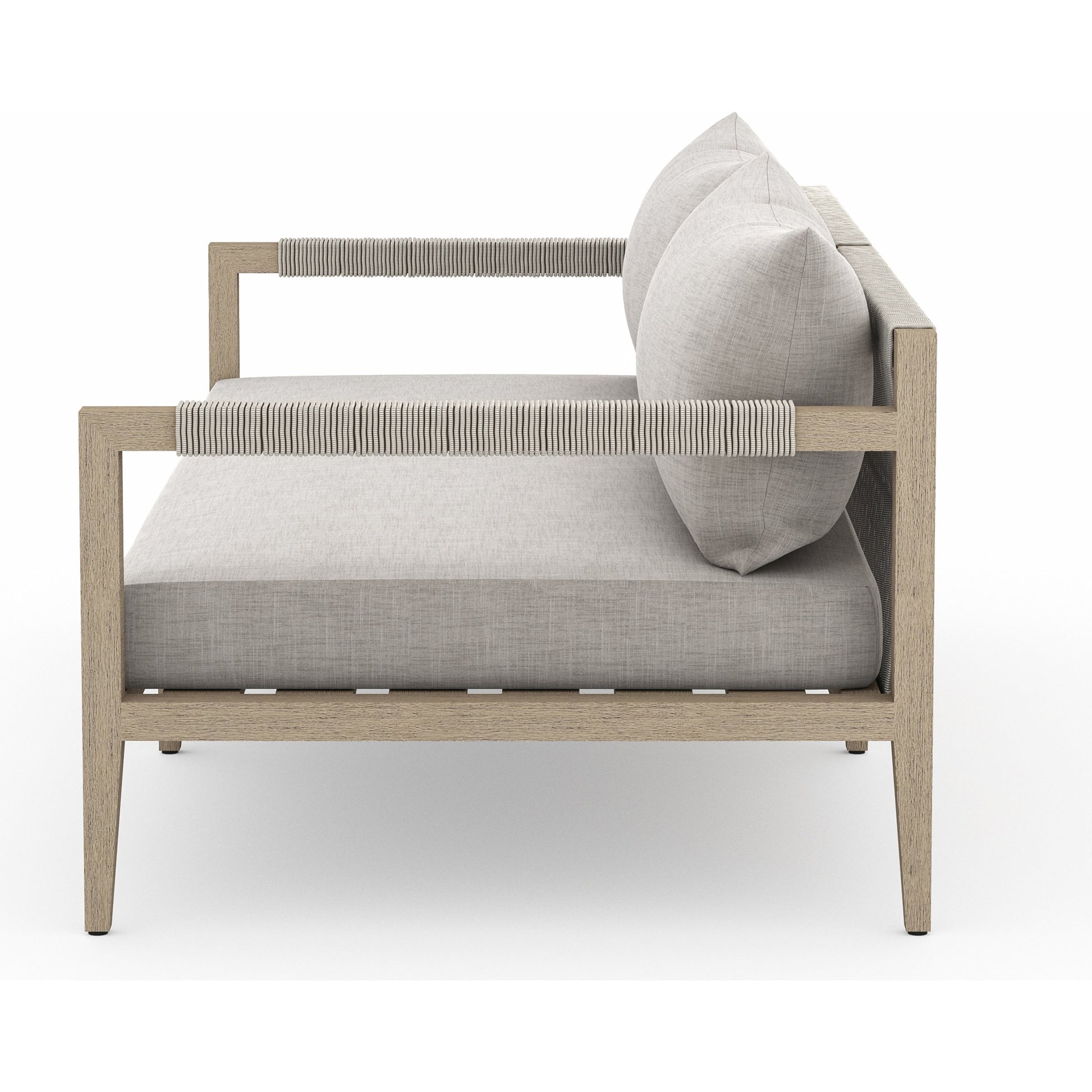 Sherwood Outdoor Sofa, Washed Brown by Four Hands. Made from 100% olefin, solid fsc®-certified teak, 100% polypropylene in a coastal style.