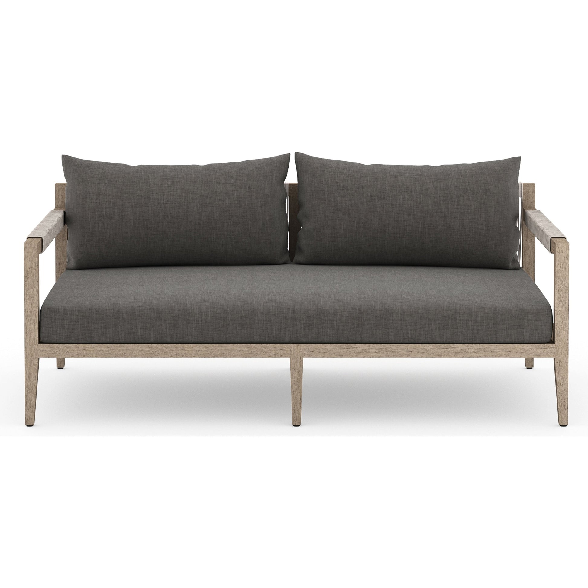Sherwood Outdoor Sofa, Washed Brown by Four Hands. Made from 100% olefin, solid fsc®-certified teak, 100% polypropylene in a coastal style.