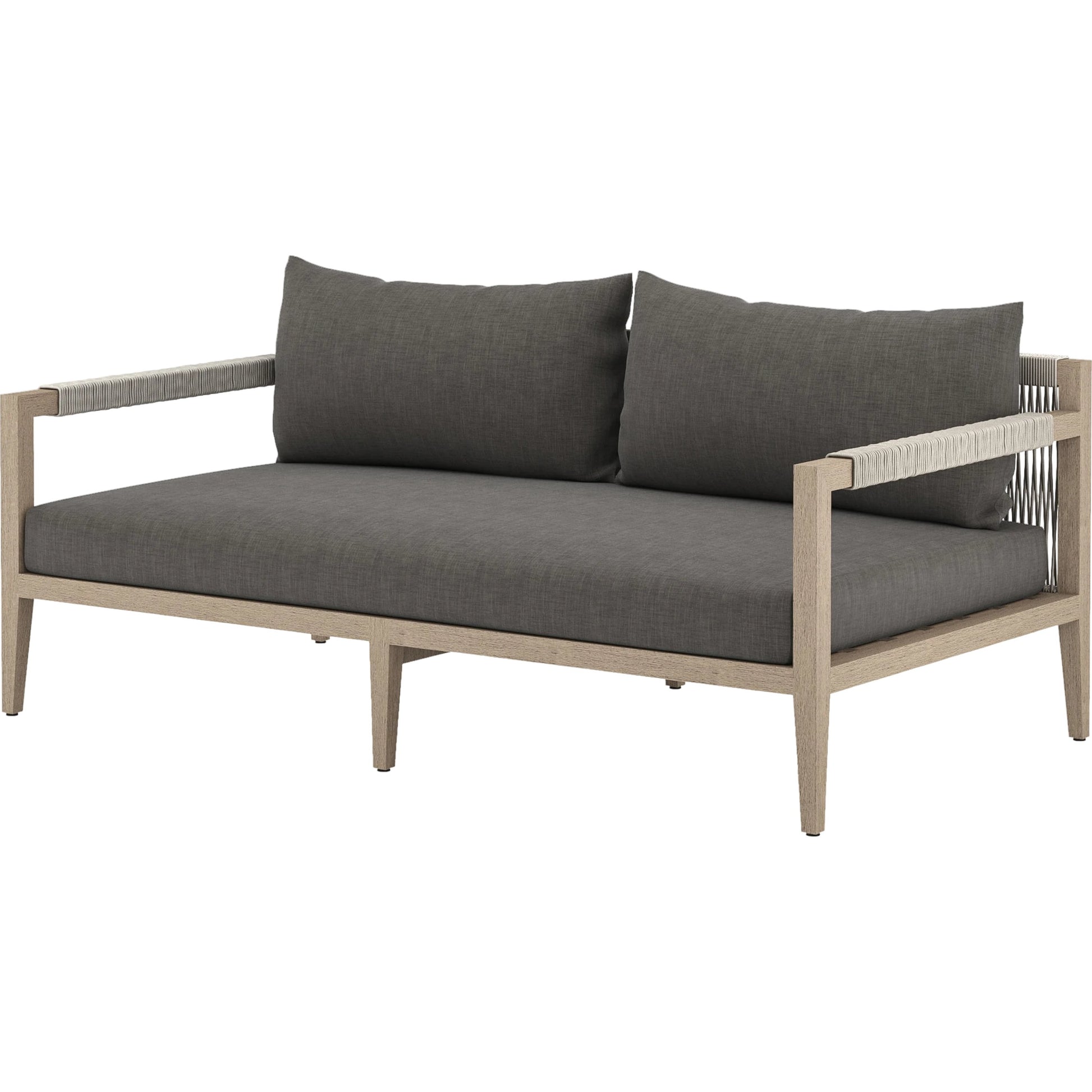 Sherwood Outdoor Sofa, Washed Brown by Four Hands. Made from 100% olefin, solid fsc®-certified teak, 100% polypropylene in a coastal style.