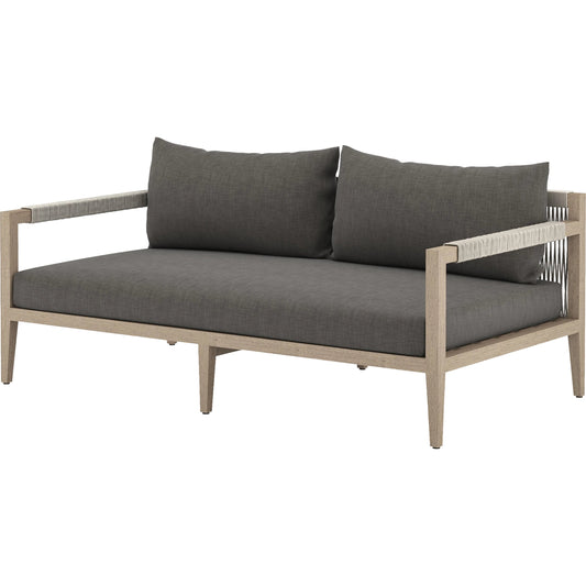 Sherwood Outdoor Sofa, Washed Brown by Four Hands. Made from 100% olefin, solid fsc®-certified teak, 100% polypropylene in a coastal style.