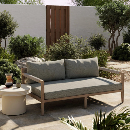 Sherwood Outdoor Sofa, Washed Brown by Four Hands. Made from 100% olefin, solid fsc®-certified teak, 100% polypropylene in a coastal style.
