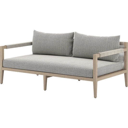 Sherwood Outdoor Sofa, Washed Brown by Four Hands. Made from 100% olefin, solid fsc®-certified teak, 100% polypropylene in a coastal style.