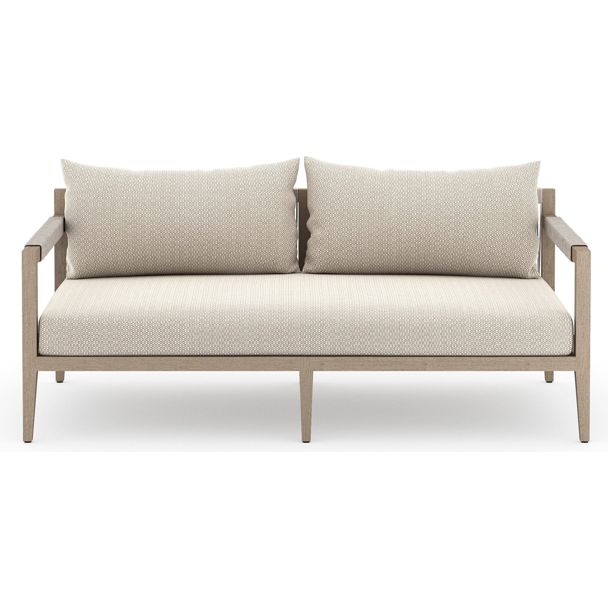 Sherwood Outdoor Sofa, Washed Brown by Four Hands. Made from 100% olefin, solid fsc®-certified teak, 100% polypropylene in a coastal style.