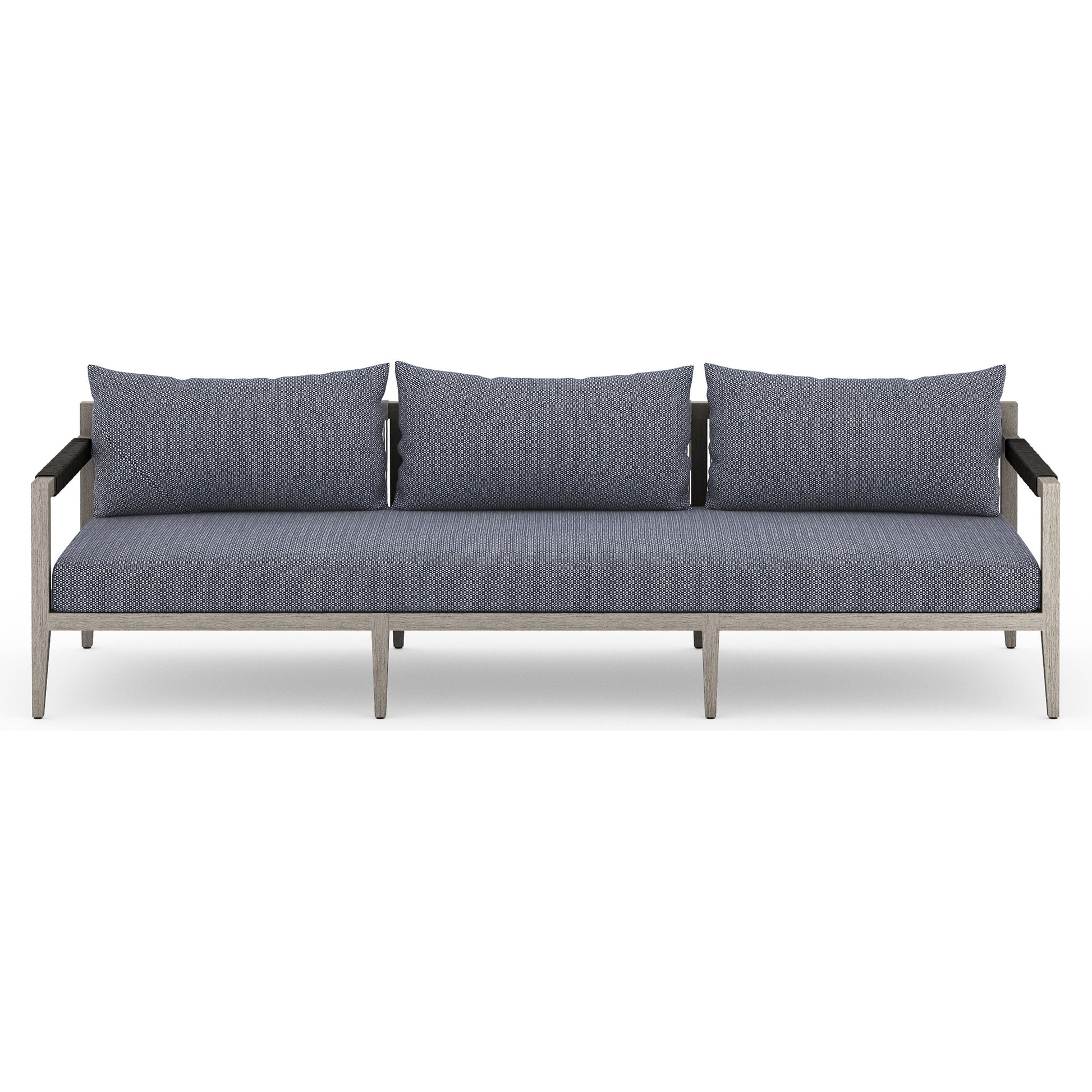 Sherwood Outdoor Sofa, Weathered Grey by Four Hands. Made from 100% olefin, solid fsc®-certified teak, 100% polypropylene in a coastal style.