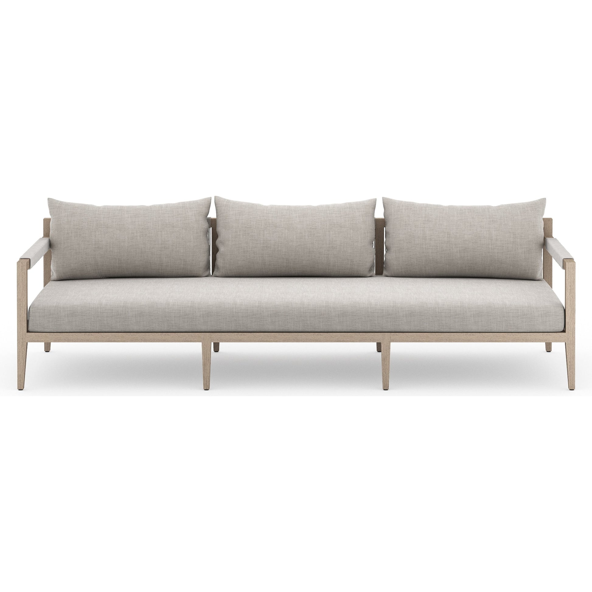 Sherwood Outdoor Sofa, Washed Brown by Four Hands. Made from 100% olefin, solid fsc®-certified teak, 100% polypropylene in a coastal style.
