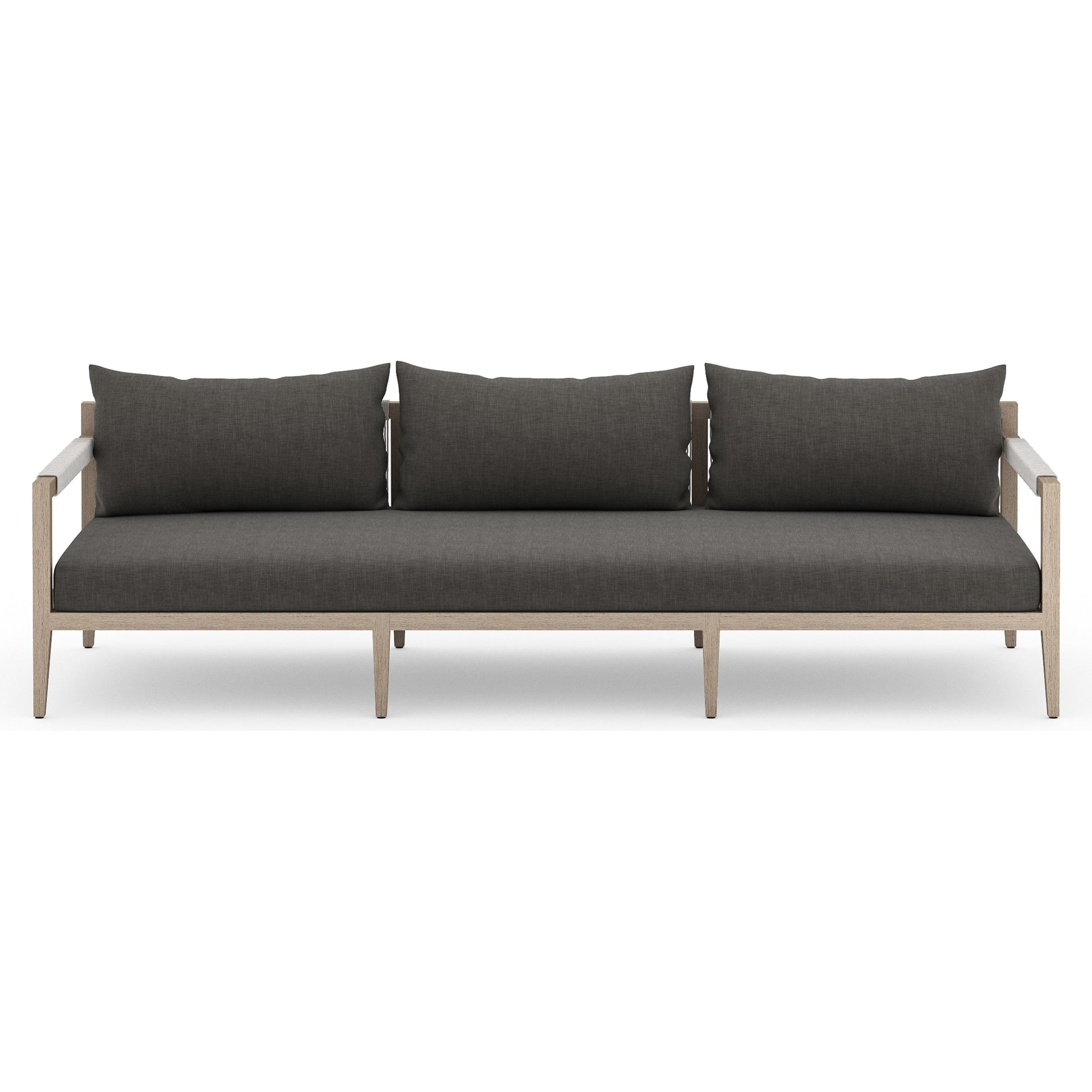 Sherwood Outdoor Sofa, Washed Brown by Four Hands. Made from 100% olefin, solid fsc®-certified teak, 100% polypropylene in a coastal style.