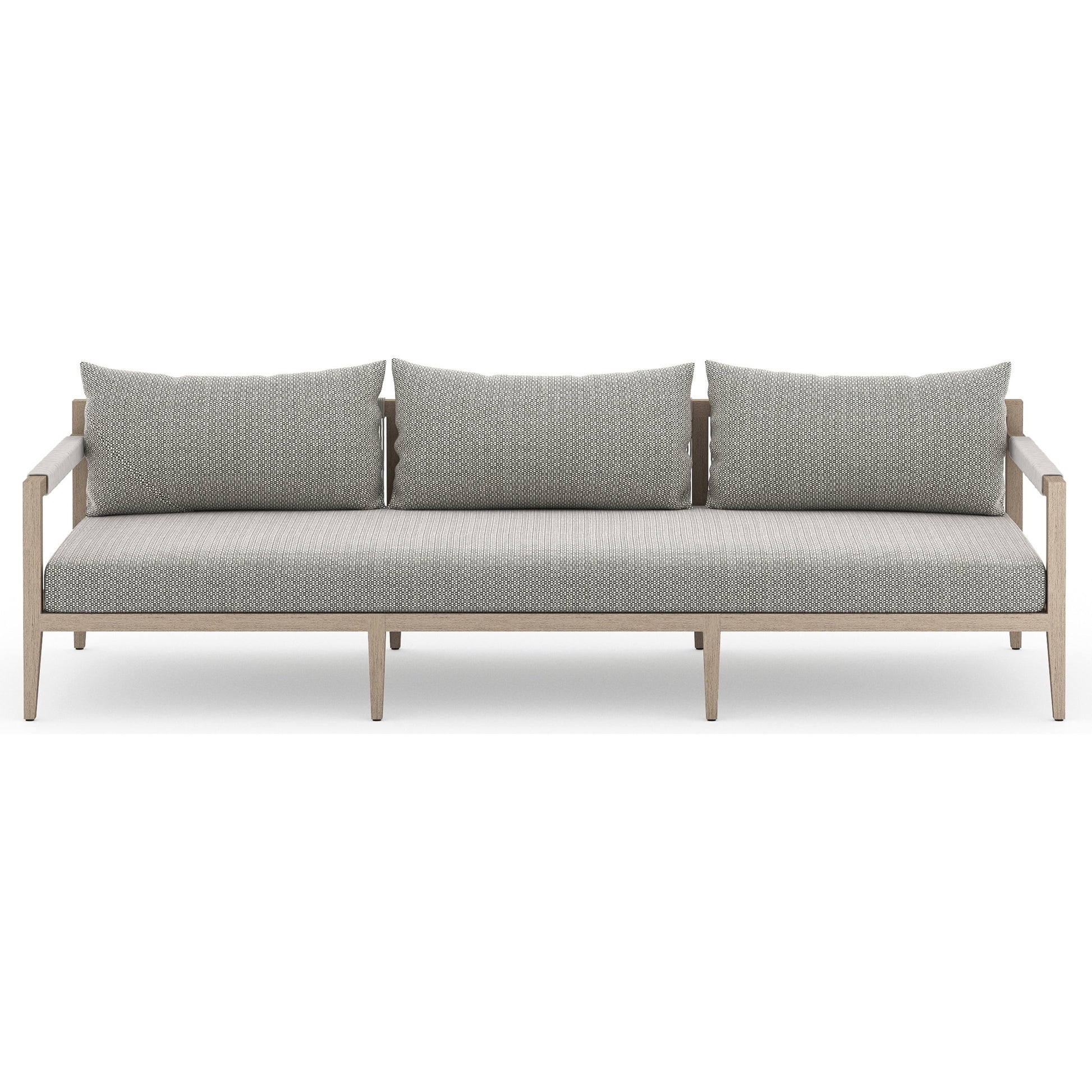 Sherwood Outdoor Sofa, Washed Brown by Four Hands. Made from 100% olefin, solid fsc®-certified teak, 100% polypropylene in a coastal style.