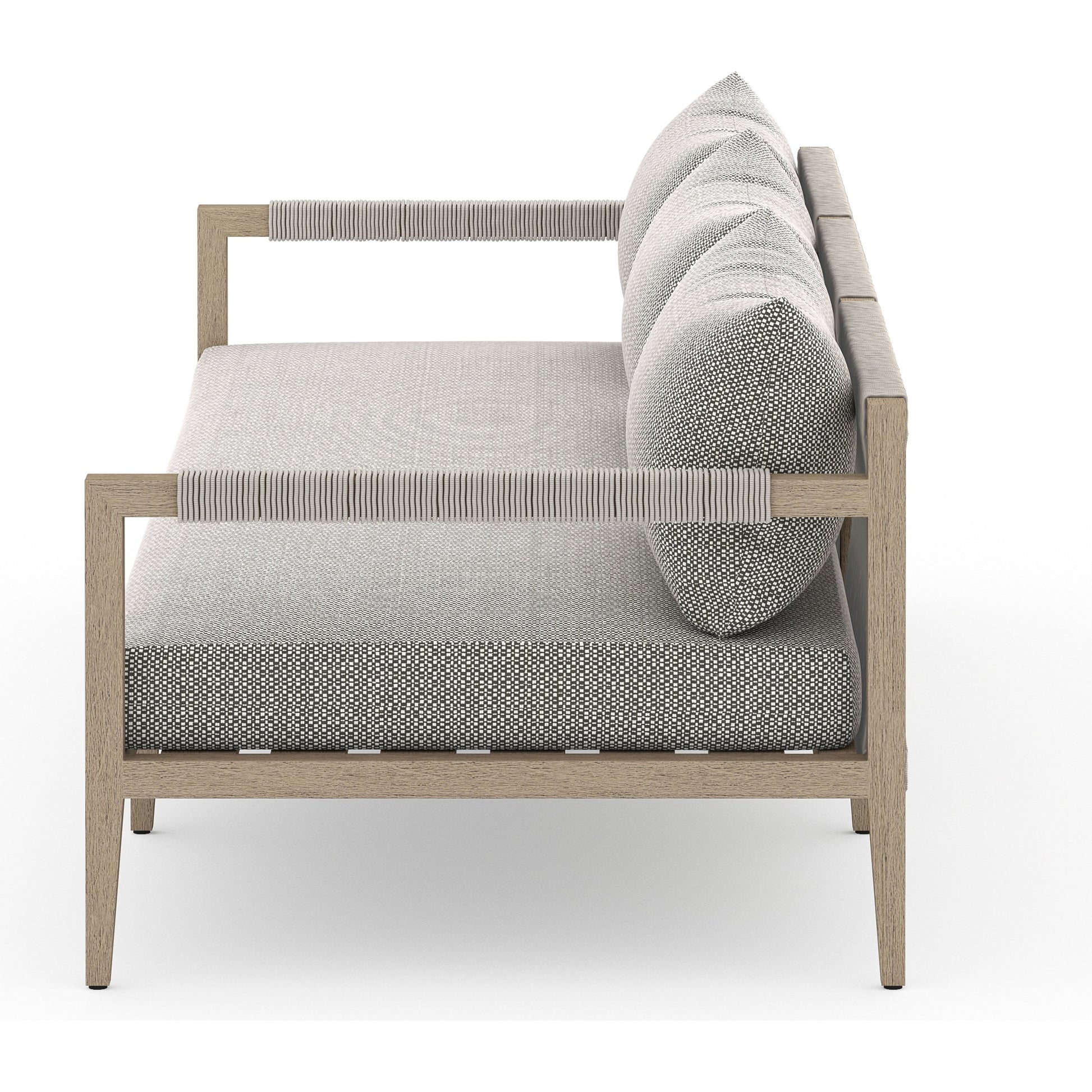 Sherwood Outdoor Sofa, Washed Brown by Four Hands. Made from 100% olefin, solid fsc®-certified teak, 100% polypropylene in a coastal style.