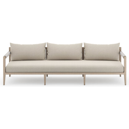 Sherwood Outdoor Sofa, Washed Brown by Four Hands. Made from 100% olefin, solid fsc®-certified teak, 100% polypropylene in a coastal style.