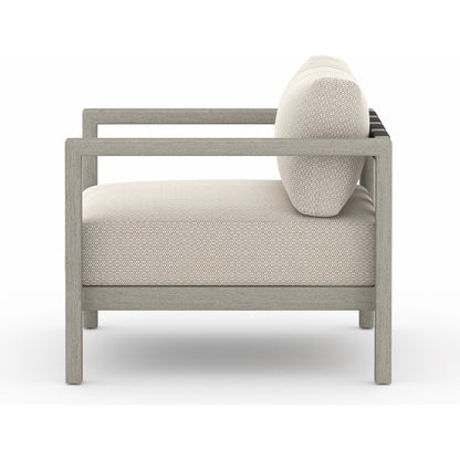 Sonoma Outdoor Chair by Four Hands. Made from 100% olefin, aluminum, 100% polypropylene in a coastal style.