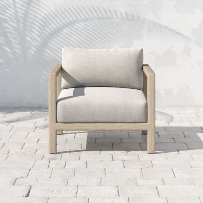 Sonoma Outdoor Chair by Four Hands. Made from 100% olefin, aluminum, 100% polypropylene in a coastal style.