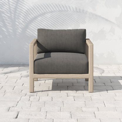 Sonoma Outdoor Chair by Four Hands. Made from 100% olefin, aluminum, 100% polypropylene in a coastal style.