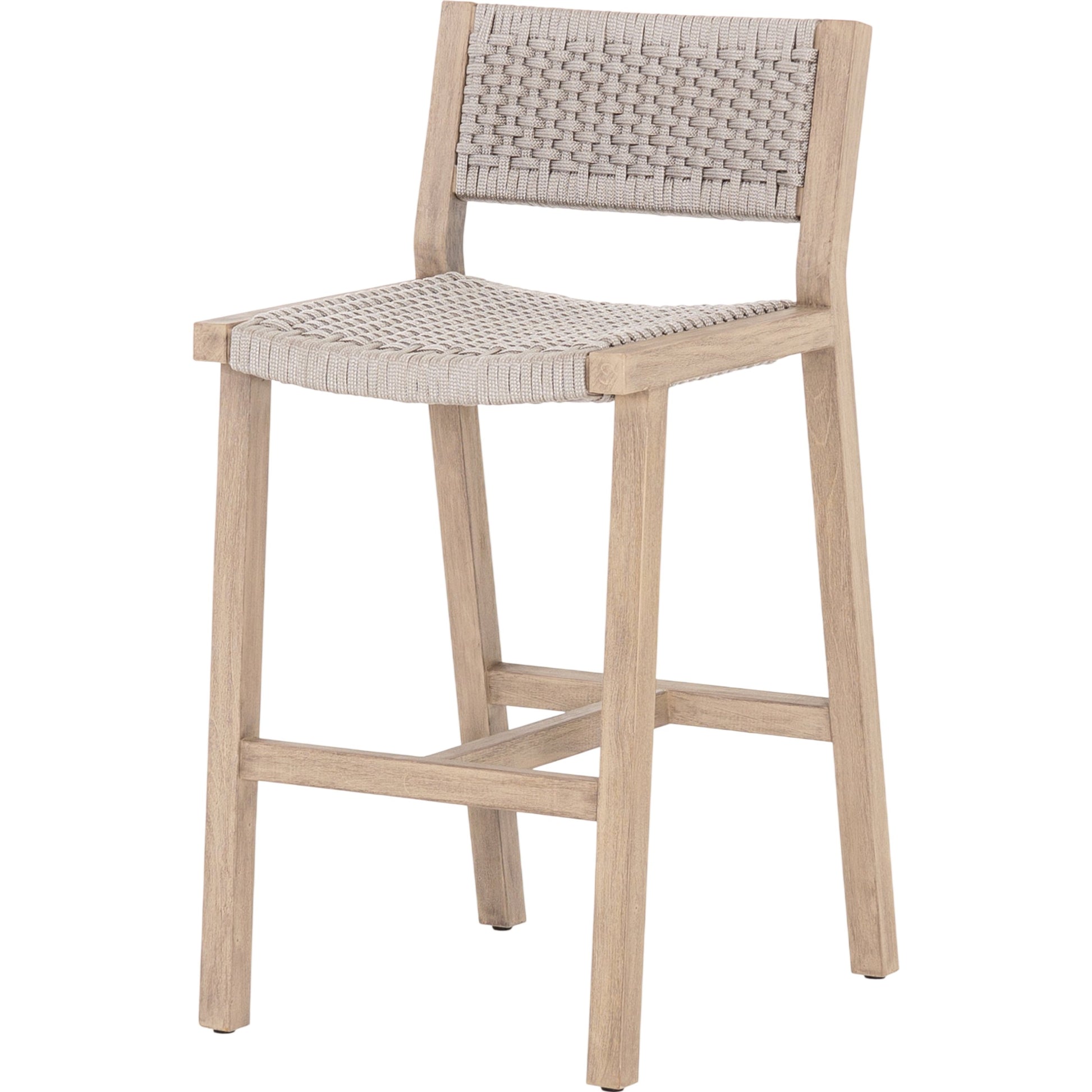 Delano Outdoor Counter Stool by Four Hands. Made from solid fsc®-certified teak, 100% polypropylene in a coastal style.