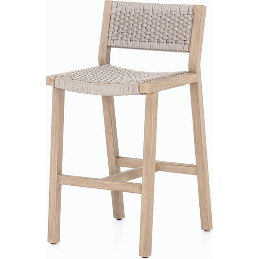 Delano Outdoor Counter Stool by Four Hands. Made from solid fsc®-certified teak, 100% polypropylene in a coastal style.