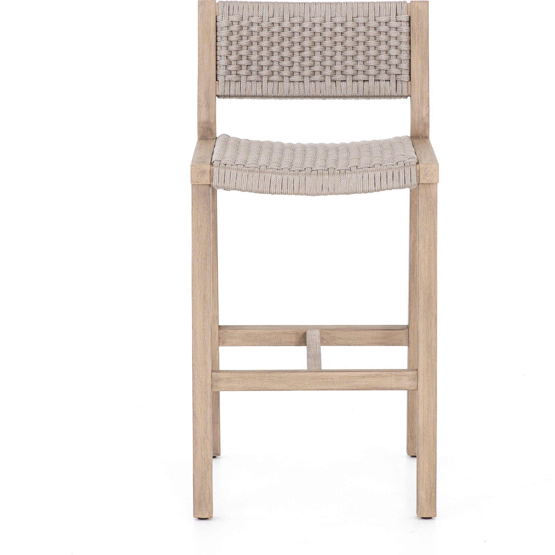 Delano Outdoor Counter Stool by Four Hands. Made from solid fsc®-certified teak, 100% polypropylene in a coastal style.